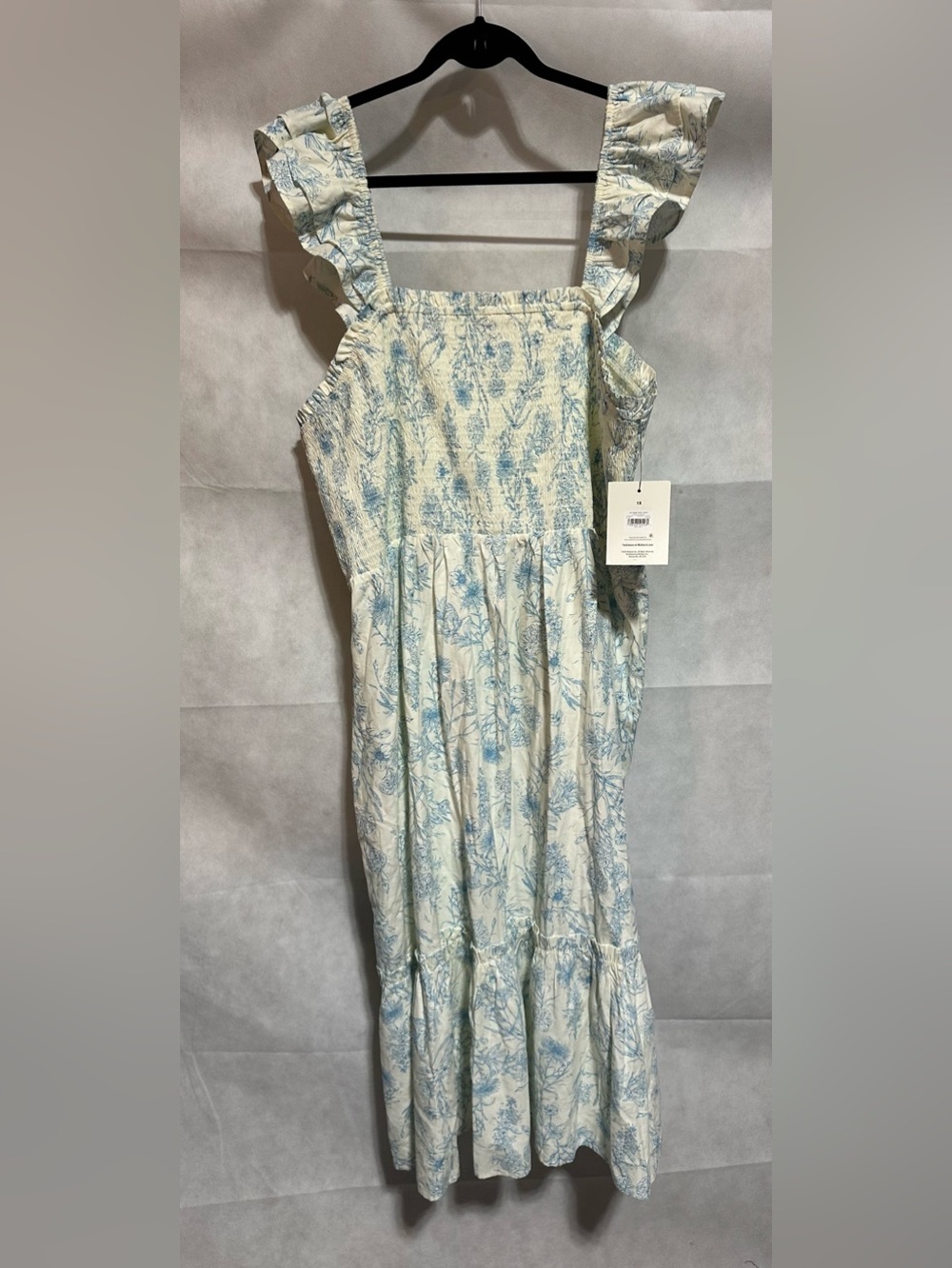 Pioneer Woman Tiered Maxi Dress 1X Blue Floral Smocked Cottage Core Ruffle NEW